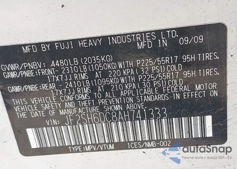 2010 Subaru Forester 2.5X Limited from USA, damaged, VIN JF2SH6DC8AH741333